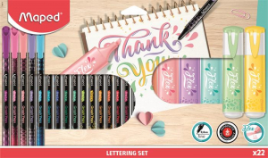 Maped Kalligrafikus készlet, 22 darabos,  "Lettering Set", 6 szövegkiemelő + 16 tűfilc különböző színekben (IMA983719)