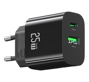 Usams T65 h&aacute;l&oacute;zati t&ouml;ltő USB+Type-C aljzat (25W, PD gyorst&ouml;ltő) FEKETE (CC315TC01)