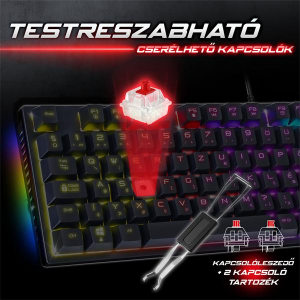 Spirit Of Gamer Billentyűzet Mechanikus - XPERT K250 (105 gomb, SOG red, RGB LED,USB, anti-ghosting, fekete, magyar) (CLA-XK250BK)