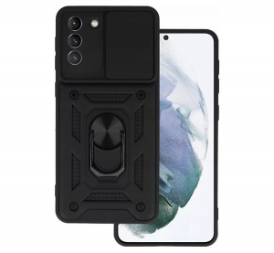 Defender szilikon telefonv&eacute;dő (&uuml;t&eacute;s&aacute;ll&oacute;s&aacute;g, tart&oacute;gyűrű, kamerav&eacute;dő) FEKETE Samsung Galaxy S21 (SM-G991) "Gigapack csomagol&aacute;s" (GP-136554)