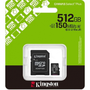 512GB Kingston Canvas Select Plus UHS-1 U3 V30 A1 microSDXC mem&oacute;riak&aacute;rtya (SDCS3/512GB)