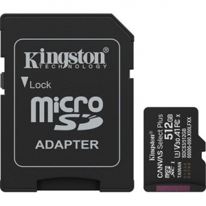 512GB Kingston Canvas Select Plus UHS-1 U3 V30 A1 microSDXC mem&oacute;riak&aacute;rtya (SDCS3/512GB)