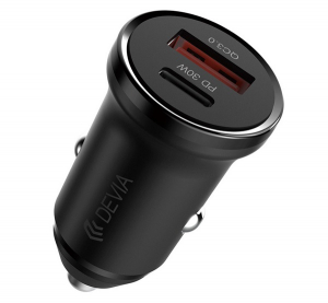 Devia SMART MINI aut&oacute;s t&ouml;ltő USB+Type-C aljzat (30W, PD gyorst&ouml;ltő 3.0) FEKETE (ST112421)