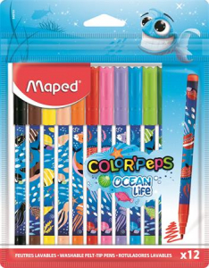 Maped Filctoll k&eacute;szlet, 2 mm, kimoshat&oacute;,  "Color`Peps Ocean Life", 12 k&uuml;l&ouml;nb&ouml;ző sz&iacute;n (IMA845701)