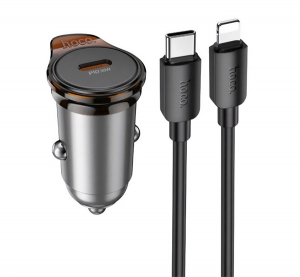 Hoco NZ16 aut&oacute;s t&ouml;ltő Type-C aljzat (30W, PD gyorst&ouml;ltő + lightning k&aacute;bel) S&Ouml;T&Eacute;TSZ&Uuml;RKE (NZ16_L)