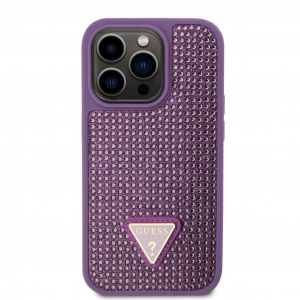Guess Rhinestones Triangle Metal Logo tok iPhone 15 Pro k&eacute;sz&uuml;l&eacute;khez lila