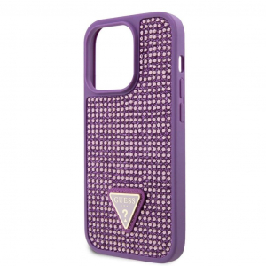 Guess Rhinestones Triangle Metal Logo tok iPhone 15 Pro k&eacute;sz&uuml;l&eacute;khez lila