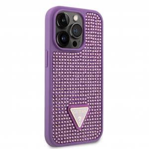 Guess Rhinestones Triangle Metal Logo tok iPhone 15 Pro k&eacute;sz&uuml;l&eacute;khez lila