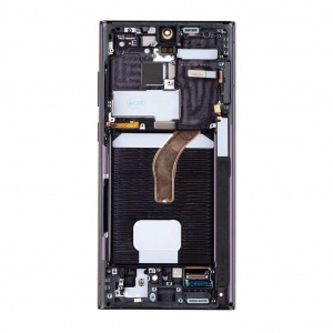 Samsung LCD kijelző + érintő egység + előlapi burkolat  S908B Galaxy S22 Ultra készülékhez, fekete (Service Pack)