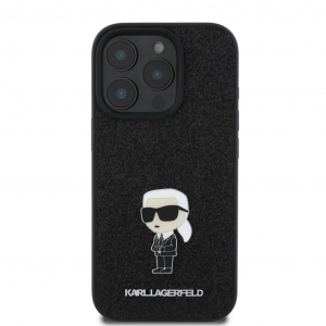 Karl Lagerfeld Fixed Glitter Metal Ikonik tok iPhone 16 Pro készülékhez fekete