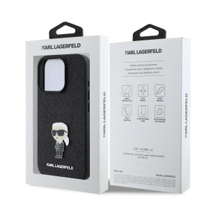 Karl Lagerfeld Fixed Glitter Metal Ikonik tok iPhone 16 Pro készülékhez fekete