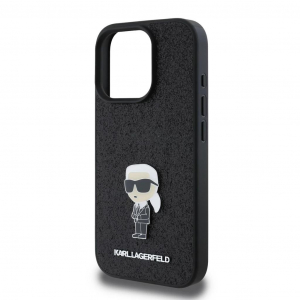 Karl Lagerfeld Fixed Glitter Metal Ikonik tok iPhone 16 Pro készülékhez fekete