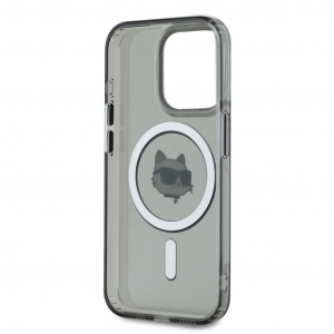 Karl Lagerfeld IML Choupette Head Metal Frame MagSafe tok iPhone 15 Pro Max k&eacute;sz&uuml;l&eacute;khez fekete