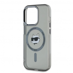 Karl Lagerfeld IML Choupette Head Metal Frame MagSafe tok iPhone 15 Pro Max k&eacute;sz&uuml;l&eacute;khez fekete