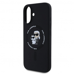Karl Lagerfeld Liquid Silicone Karl and Choupette MagSafe tok iPhone 16 Plus készülékhez fekete