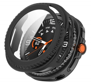 Műanyag keret (BUMPER, &uuml;t&eacute;s&aacute;ll&oacute;s&aacute;g + kijelzőv&eacute;dő &uuml;veg) FEKETE Samsung Galaxy Watch 8 Classic 46mm (SM-L500) / Galaxy Watch 8 Classic eSIM 46mm (SM-L50