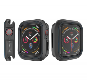 Szilikon keret (BUMPER, &uuml;t&eacute;s&aacute;ll&oacute;) FEKETE Apple Watch Series SE 40mm / Watch Series 6 40mm / Watch Series 5 40mm  "Gigapack csomagol&aacute;s" (GP-83703)