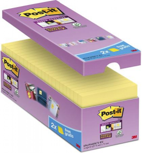 3M POST-IT &Ouml;ntapad&oacute; jegyzett&ouml;mb csomag, 76x76 mm, 16x90 lap,  "Super Sticky", kan&aacute;ris&aacute;rga (LP654P16CS)