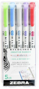 Zebra Sz&ouml;vegkiemelő k&eacute;szlet, 1,4/4,0 mm, k&eacute;tv&eacute;gű  "Mildliner Cool & Refined" 5 sz&iacute;n (TZ78205)