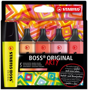 STABILO Sz&ouml;vegkiemelő k&eacute;szlet, 2-5 mm,  "BOSS original Arty", 5 meleg sz&iacute;n (TST70502120)