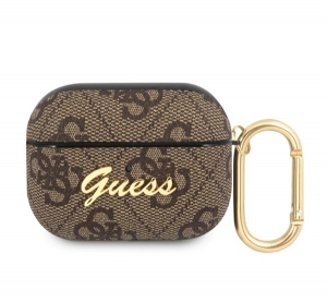 CG MOBILE GUESS SCRIPT METAL szilikon tok (karab&iacute;ner, textil minta) BARNA Apple AirPods Pro (GUAP4GSMW)