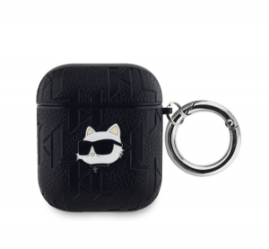 CG MOBILE KARL LAGERFELD PU EMBOSSED CHOUPETTE HEAD szilikon tok (&uuml;t&eacute;s&aacute;ll&oacute;s&aacute;g, karab&iacute;ner) FEKETE Apple AirPods 1/2 (KLA2PGCHPK)