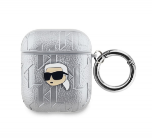 CG MOBILE KARL LAGERFELD PU EMBOSSED KARL HEAD szilikon tok (&uuml;t&eacute;s&aacute;ll&oacute;s&aacute;g, karab&iacute;ner) EZ&Uuml;ST Apple AirPods 1/2 (KLA2PGKIPS)
