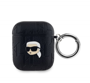 CG MOBILE KARL LAGERFELD PU EMBOSSED KARL HEAD szilikon tok (&uuml;t&eacute;s&aacute;ll&oacute;s&aacute;g, karab&iacute;ner) FEKETE Apple AirPods 1/2 (KLA2PGKIPK)