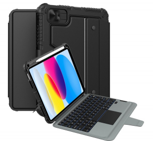 Nillkin BUMPER COMBO BACKLIT billentyűzetes defender tok (QWERTY, angol nyelvű, ceruza tart&oacute;) FEKETE Apple IPAD 11 (2025) / IPAD 10.9 (2022) (GP-15117