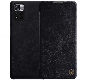Nillkin QIN tok &aacute;ll&oacute;, bőr hat&aacute;s&uacute; (FLIP, oldalra ny&iacute;l&oacute;, k&aacute;rtyazseb) FEKETE Xiaomi Poco X4 5G NFC / Redmi Note 11 Pro Plus 5G (GP-111677)