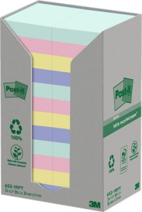 3M POST-IT &Ouml;ntapad&oacute; jegyzett&ouml;mb, 38x51 mm, 24x100 lap, k&ouml;rnyezetbar&aacute;t,  "Nature", vegyes pasztell sz&iacute;nek (LPN6531RPT)