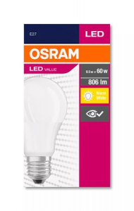 Osram LED izz&oacute;, E27, g&ouml;mb, A60, 8,5W, 806lm, 2700K (MF),  "Value" (OLEDE2704)