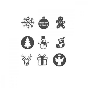 B&eacute;lyegző, kirak&oacute;s, 10 mot&iacute;vummal, "Nio Kar&aacute;csony", feh&eacute;r h&aacute;z, fekete p&aacute;rn&aacute;val (IC1510001)