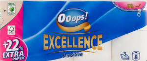 Ooops! Excellence toalettpap&iacute;r 8 tekercs 3 r&eacute;tegű Sensitive (5998648704365)