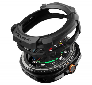 Spigen RUGGED ARMOR műanyag &oacute;ra keret (&uuml;t&eacute;s&aacute;ll&oacute;s&aacute;g) FEKETE Samsung Galaxy Watch 8 Classic eSIM 46mm (SM-L505) / Galaxy Watch 8 Classic 46mm (SM-L500)