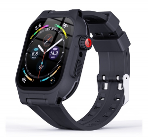 SHELLBOX műanyag keret (szilikon sz&iacute;j, erős &uuml;t&eacute;s&aacute;ll&oacute;s&aacute;g, IP68 v&iacute;z&aacute;ll&oacute; + kijelzőv&eacute;dő &uuml;veg) S&Ouml;T&Eacute;TK&Eacute;K Apple Watch Series 9 45mm / Watch Series 8 45mm / W