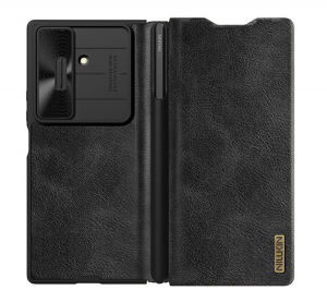 Nillkin QIN PRO tok &aacute;ll&oacute;, bőr hat&aacute;s&uacute; (FLIP, oldalra ny&iacute;l&oacute;, k&aacute;rtyazseb, kamerav&eacute;dő, &eacute;rintő ceruza) FEKETE Samsung Galaxy Z Fold7 (SM-F966) (GP-174156)