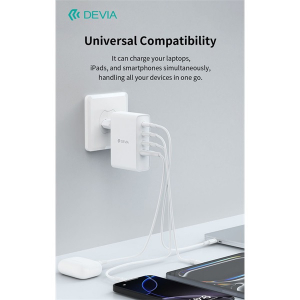 Devia Extreme Speed Series 100W GaN PD h&aacute;l&oacute;zati gyorst&ouml;ltő adapter USB+3xType-C - feh&eacute;r (ST121430)