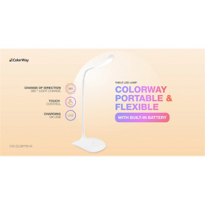 ColorWay Asztali LED l&aacute;mpa be&eacute;p&iacute;tett akkumul&aacute;tor, flexibilis, 5500-6000k, 115 lm, feh&eacute;r (CW-DL06FPB-W)