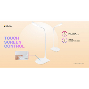 ColorWay Asztali LED l&aacute;mpa be&eacute;p&iacute;tett akkumul&aacute;tor, flexibilis, 5500-6000k, 115 lm, feh&eacute;r (CW-DL06FPB-W)