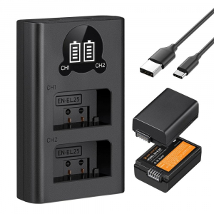 K&F Concept hordozhat&oacute; dupla USB-C akkumul&aacute;tor MH-32 t&ouml;ltő + 2db EN-EL25 akkumul&aacute;tor 1600mAh (KF-28-0031)