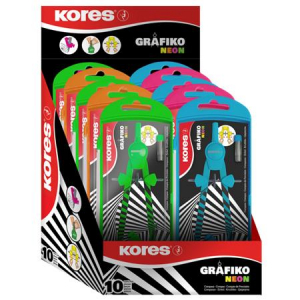 Kores K&ouml;rző k&eacute;szlet, prec&iacute;zi&oacute;s, 3 darabos,  "Grafiko Neon", vegyes sz&iacute;nek (IK42031)