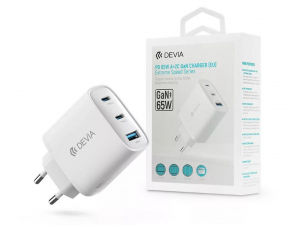 Devia Extreme Speed Series 65W GaN PD h&aacute;l&oacute;zati gyorst&ouml;ltő adapter USB+2xType-C feh&eacute;r (ST111615)