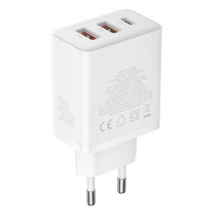 Baseus Cube USB Type-C + 2&times;USB Type-A h&aacute;l&oacute;zati gyorst&ouml;ltő 30W feh&eacute;r (P10111402213-00)