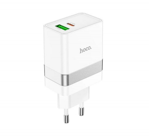 Hoco h&aacute;l&oacute;zati t&ouml;ltő USB+Type-C aljzat (30W, PD gyorst&ouml;ltő 3.0) FEH&Eacute;R (N21)