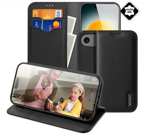Dux Ducis HIVO tok &aacute;ll&oacute;, val&oacute;di bőr (FLIP, oldalra ny&iacute;l&oacute;, asztali tart&oacute;, k&aacute;rtyazseb, RFID) FEKETE Apple iPhone Air (GP-173311)