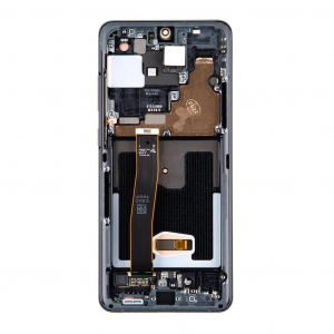 Samsung LCD kijelző + &Eacute;rintő egys&eacute;g + El&uuml;lső tok  G988 Galaxy S20 Ultra k&eacute;sz&uuml;l&eacute;khez fekete (Service Pack)