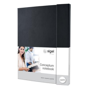 Sigel Jegyzetf&uuml;zet, exkluz&iacute;v, A4+, kock&aacute;s, 97 lap, m&aacute;gneses z&aacute;r&oacute;d&aacute;s&uacute;, kem&eacute;nyfedeles,  "Conceptum", fekete (SICO141)