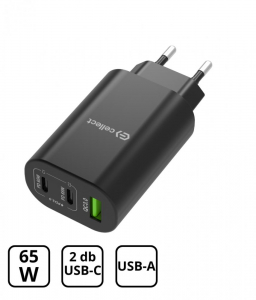 Cellect H&aacute;l&oacute;zati gyorst&ouml;ltő adapter 65W, Fekete (MTCB-PD65WNE-BK)