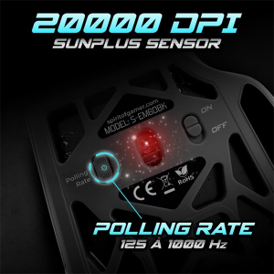 Spirit Of Gamer Eg&eacute;r - ELITE-M60 Black (Optikai, 20000 DPI, 1000Hz, 9 programozhat&oacute; gomb, RGB, vezet&eacute;kes, fekete) (S-EM60BK)